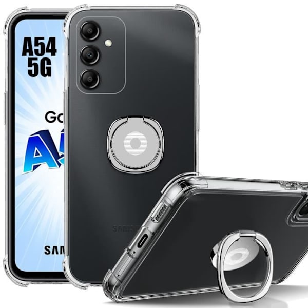 Mjukt skyddsfodral för Samsung Galaxy A54 5G - BOOLING - Stötsäkert med Silver Ring-stöd transparent-silver