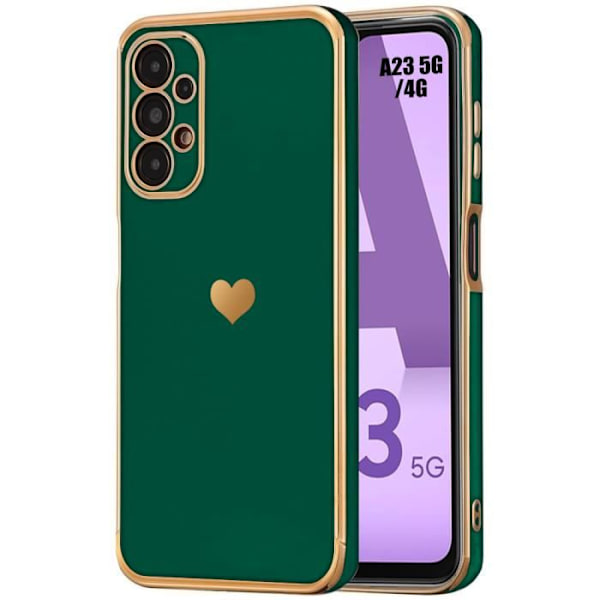 Skyddsfodral för Samsung Galaxy A23 4G-5G - BOOLING - Hjärtmönster - Mjuk TPU - Midnattsgrön Nattgrönt