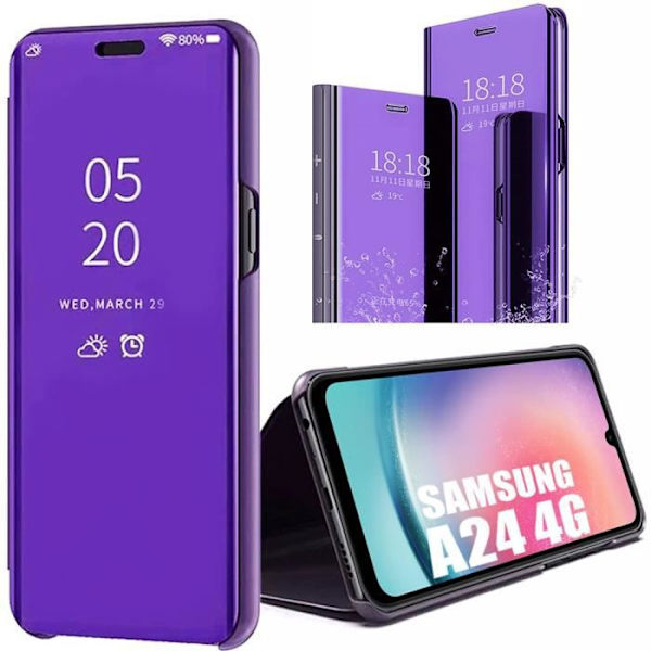 Skyddsfodral för Samsung Galaxy A24 - BOOLING - Spegel Fönster Genomskinlig - Lila - 2 Härdat Glas Lila