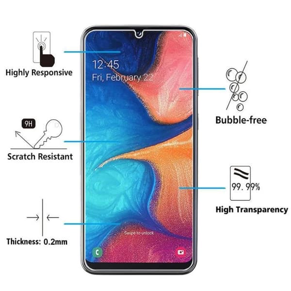 Skyddsglas - VCOMP - Samsung Galaxy A20E - Härdat glas - Transparent - Rep-resistant TRANSPARENT