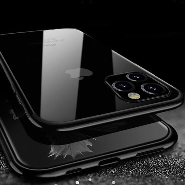 Fodral för iPhone 12 (6,1") Set med 2 härdade glasögon Chrome Edge Silikon Stöttålig Svart Svart