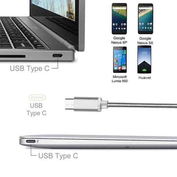 USB Typ C-kabel, 1M, för telefon -Silvernylon