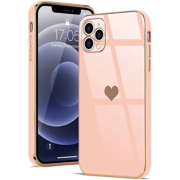 Fodral för iPhone 12 Pro Max (6,7") Rose Heart Mönster Galvaniserat Guld TPU Lyx Stötsäker Anti-Scratch Rosa