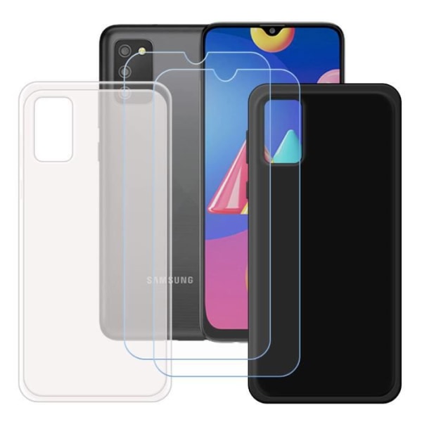 FZ-cover til Samsung Galaxy A02S (6,5") + 2 x hærdet glas, HD-beskyttelsesfilm - TPU-cover Silikonecover gennemsigtig + sort