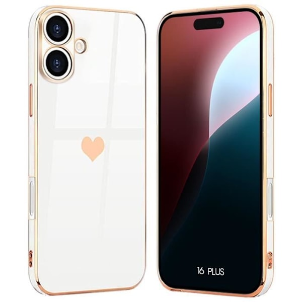 Skyddsfodral för telefon - BOOLING - iPhone 16 Plus - Mjuk TPU - Hjärtmönster - Lyx Vitt guld