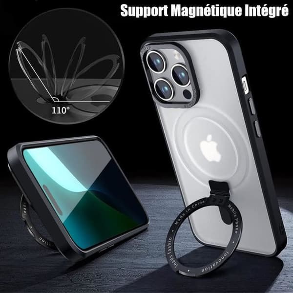 Skyddshölje - BOOLING - för iPhone 16 - Stötsäker - Magnetisk Ringstöd - Svart Svart