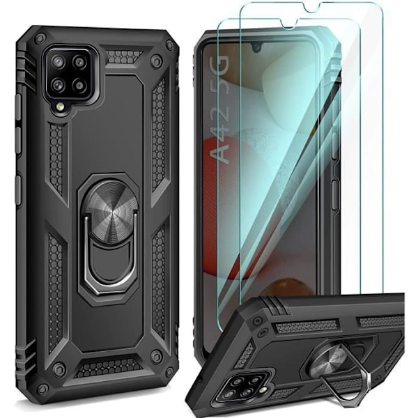 ivencase TELEFONFODRAL Fodral till Samsung Galaxy A42 5G + [2 delar] härdat glas, med roterande ringhållare 702