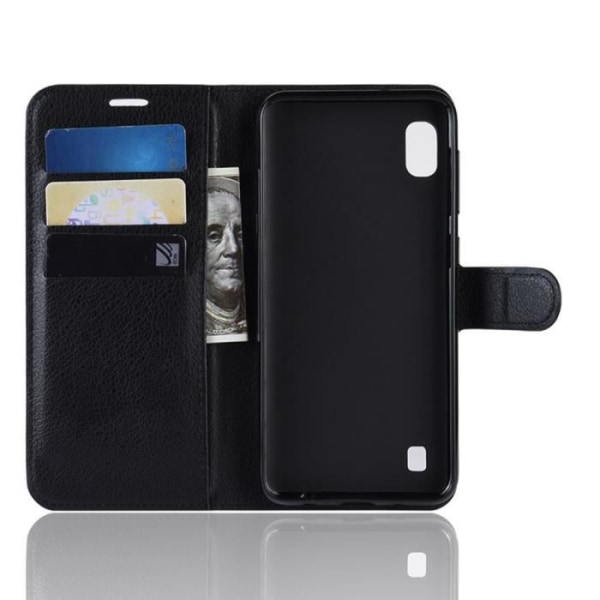 Fodral Skal - Samsung - Galaxy A10 - Anti-chock - Vikbart ställ - Svart PU-läder Svart