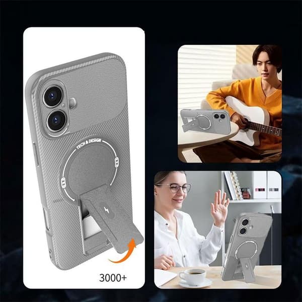 Skyddsskal - BOOLING - för iPhone 17 - Silikon med Magnetisk Ring och Stöd - Grå Grå