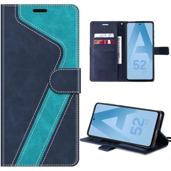 Fodral för Samsung Galaxy A52s 5G och A52 5G-4G, blått, stötsäkert PU-läderskydd med korthållare och stativ, stiliserat mönster