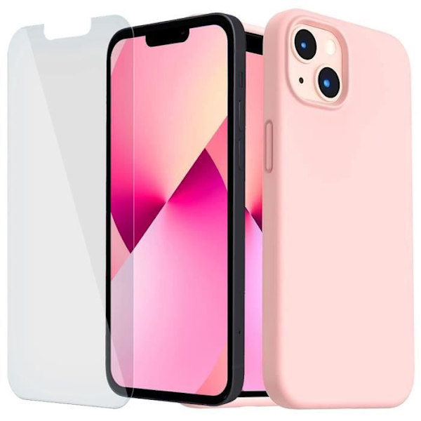 Rosa stötsäkert fodral för iPhone 13 (6.1") och 2 skärmskydd i härdat glas