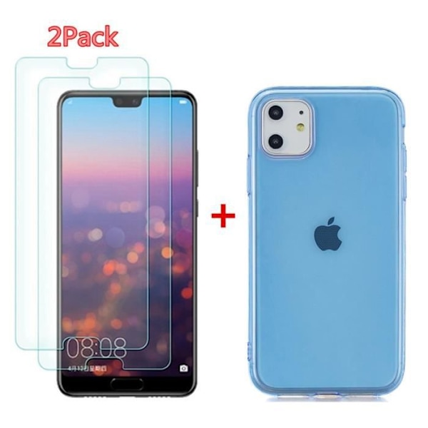 Mjukt flexibelt fodral för Apple iPhone 11 (6,1"), genomskinligt fodral 2 STK härdat glasfilm + 1 ST TPU TPU silikontunnt genomskinligt fodral