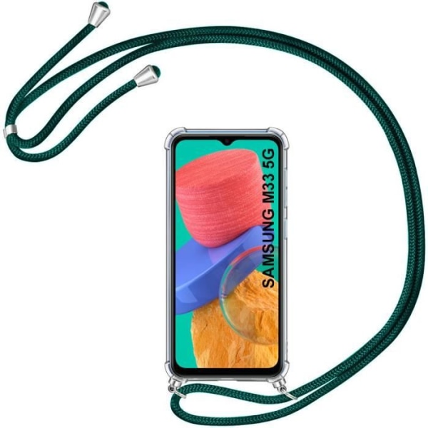 Etui til Samsung Galaxy M33 5G TPU Transparent Forstærket Hjørnebeskyttelse med Halsbånd Midnight Green Transparent-midnattsgrön