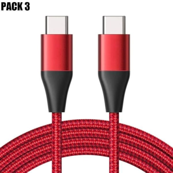 3x USB-C til USB-C hurtigopladningskabel til Xiaomi Redmi Samsung OPPO - Rød flettet nylon 1M