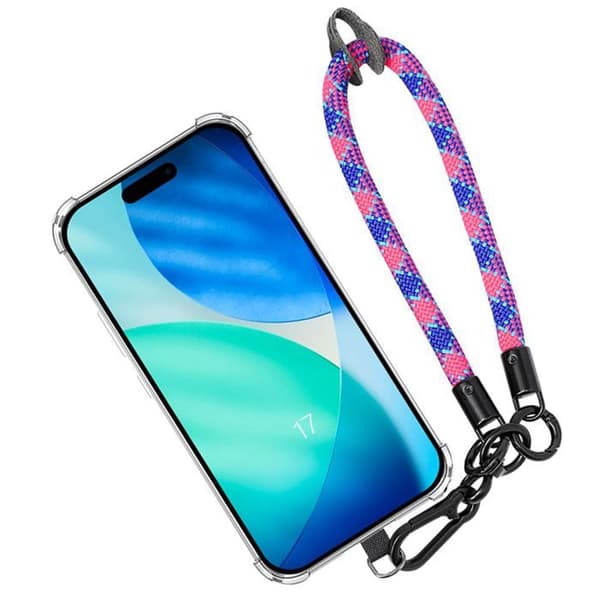 Skyddsfodral - BOOLING - iPhone 17 - Stötsäker - Transparent Silikon - Avtagbart Armband Viola, Ros, Blå, Transparent