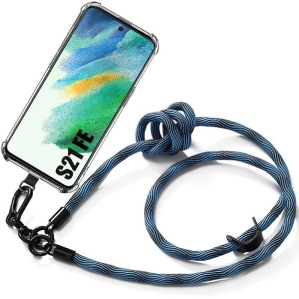 Lanyardfodral för Samsung Galaxy S21 FE Stötsäkert förstärkt skydd med Robust Lanyard Blue