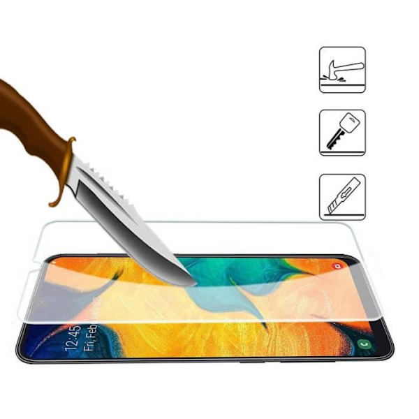 1 svart skyddsfodral + 2 skyddsfilmer i härdat glas för Samsung A50 med Stylus Toproduits® Svart