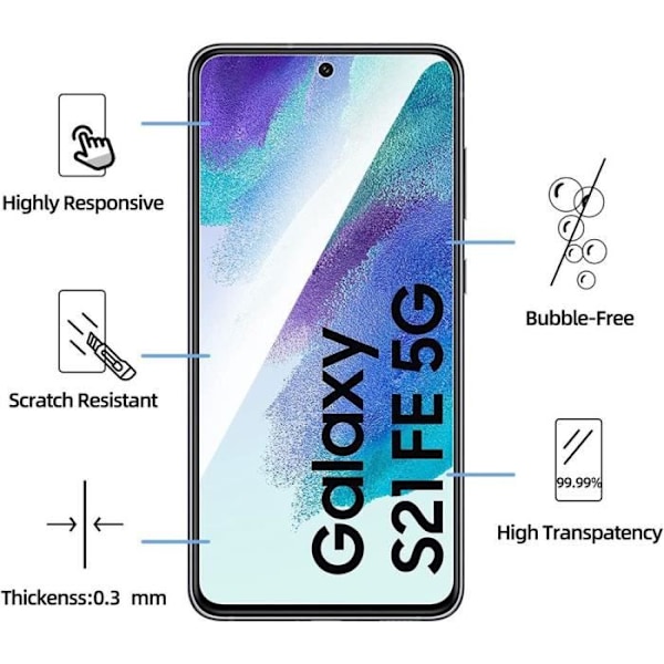 Skärmskydd i härdat glas för Samsung S21 FE - PROSHOP - Paket med 2 - 9H motstånd - 0,33 mm Transparent