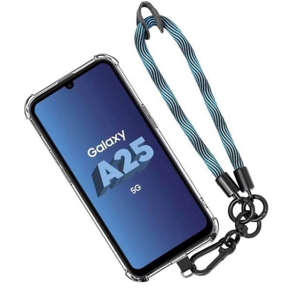Fodral till Samsung Galaxy A25 5G med avtagbart blått armband - Genomskinligt silikonfodral