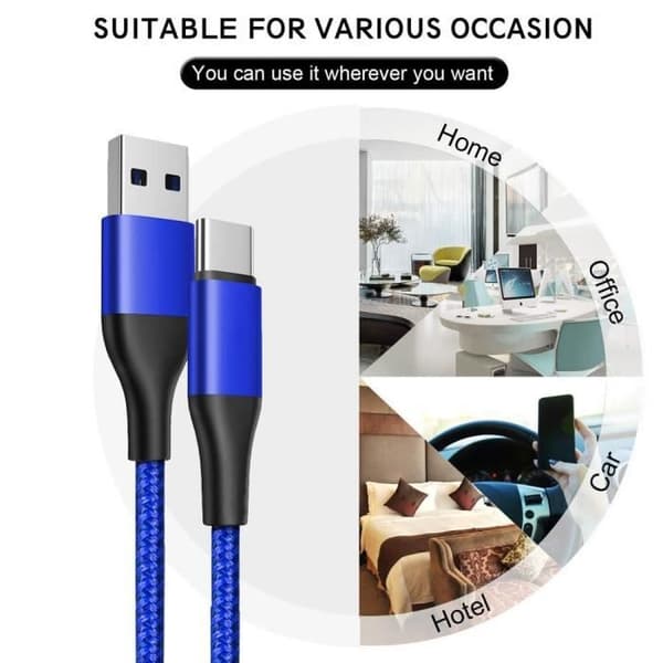 2 Snabb laddning 3A USB-C kablar för Google Pixel 9 - 9 Pro - 8 - 8a - 8 Pro - 7 - 7a - 7 Pro - 6 - 6 Pro - Flätad nylon 1M Blå Blå