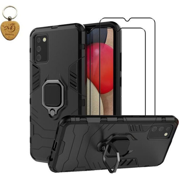 MMlife För Samsung Galaxy A02S Fodral och härdat glas [2 st], Dual Layer Anti-Scratch Hårt Ultra Tunt Fodral, Svart