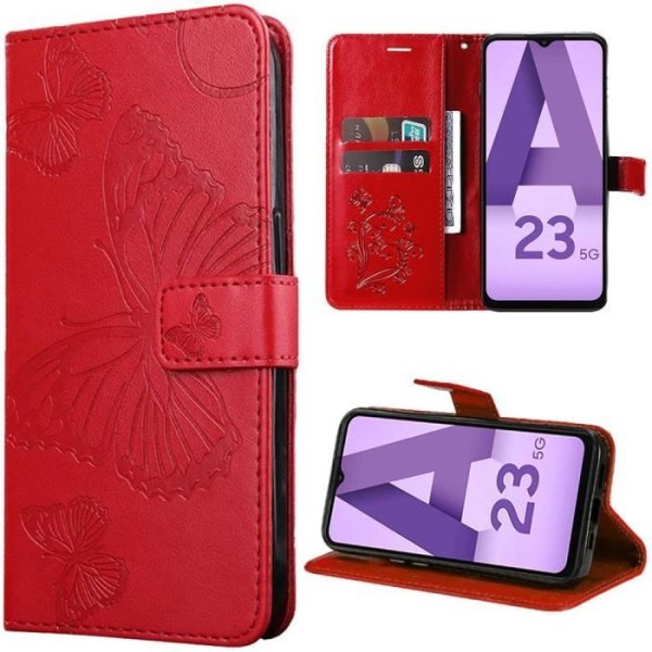 Skyddande skal - Samsung - Galaxy A23 5G - Syntetläder - Fjärilsmönster - Röd Röd