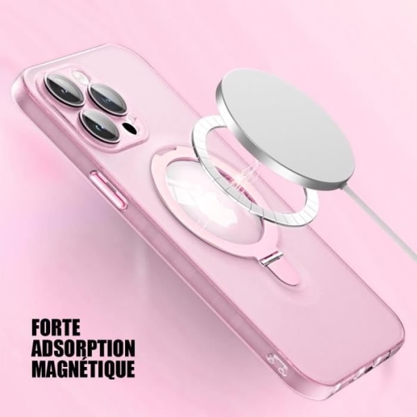 Fodral för iPhone 15 Pro Max, hårt stötsäkert skydd med magnetisk ringhållare och kameraskydd - halvtransparent rosa Rosa