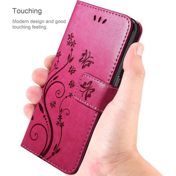 Skal + 2 Doppade Glas för Samsung Galaxy A37 5G, Skydd Läder Effekt Blommönster - Fuchsia Fuchsia
