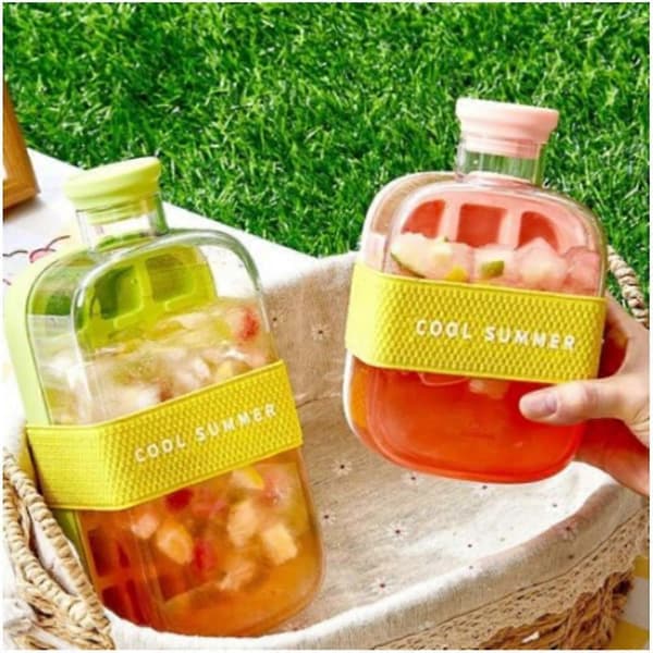 2-in-1 500ML Ice Maker Ice Cube Tray & Water Bottle, Touchless Silicone Ice Cube Tray, White