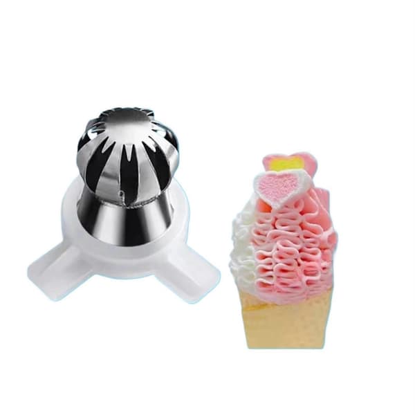 Wavy Stainless Steel Nozzle for Creating Decorative Swirl Patterns on Soft Serve Ice Cream.