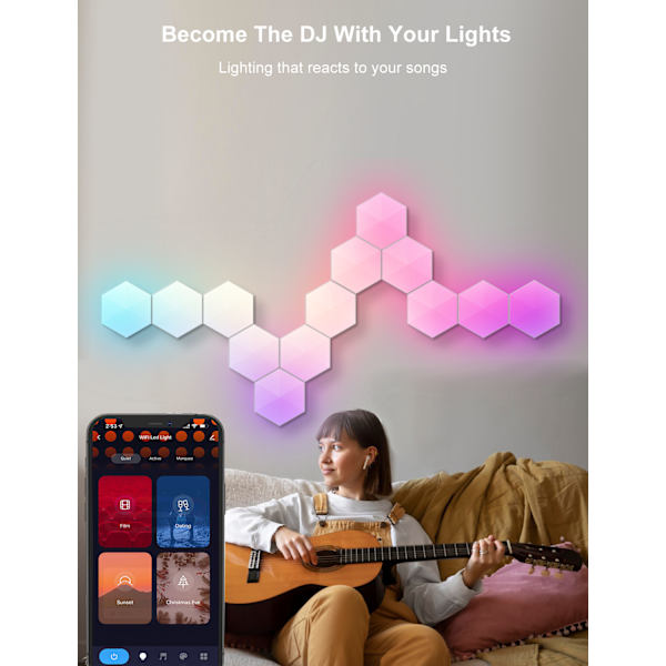 E-urheilun tunnelmavalaistus, älykäs graffiti-WIFI-valolevy, kvanttivalo, kaukosäädin, äänen tallennus, liittäminen, DIY-seinävalo Bluetooth APP-3 pack