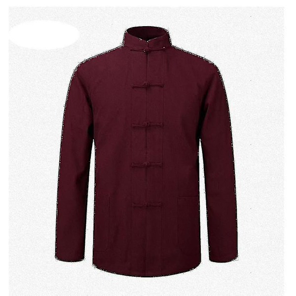 Ny herre bomuldsskjorte Traditionel kinesisk herrejakke tøj Kung Fu Tai Chi Uniform Efterår Langærmet jakke til mænd