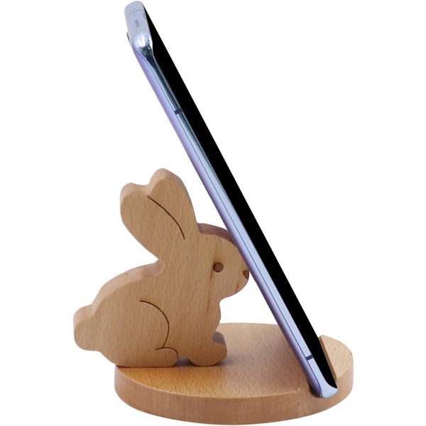Söt kaninhållare för mobiltelefonställ Trä-skrivbordshållare för smartphones för alla mobiltelefoner