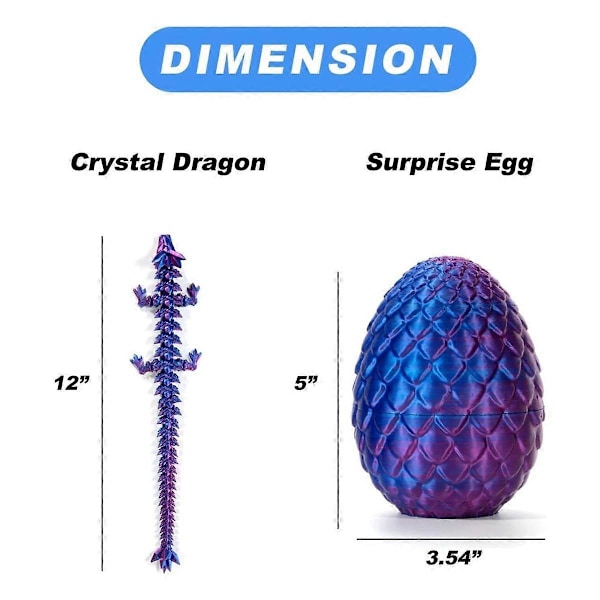 3 st Dragon Easter-ägg, Dragon Egg Fidget Toy, med 12 tum ledad drake, 3D-tryckt drakägg