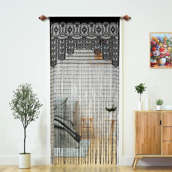 2 st Rumsavdelare Dörröppning Hippie Fönsterpanel Rumsavdelare Vägggardiner (35×79in/90×200cm,svart)