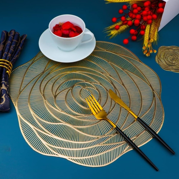 Guld bordstabletter och glasunderlägg Set med 12 pressade metalliska vinyl runda bordstabletter