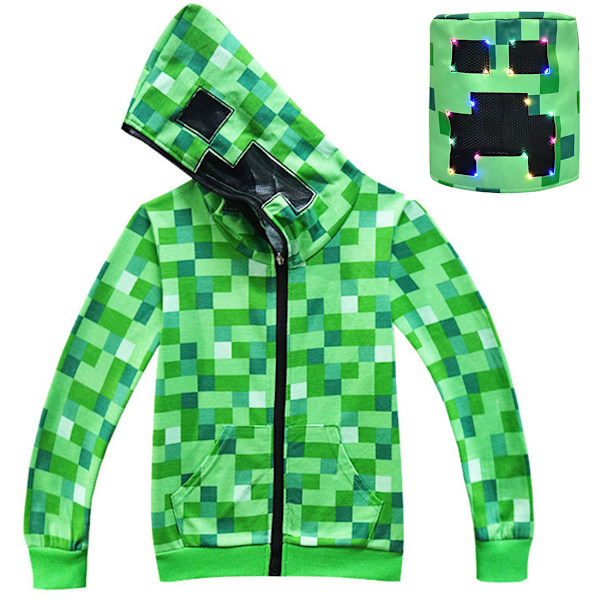 Minecraft børnetøj Minecraft Creeper JJ Monster mosaik Halloween tøj cosplay 623+ Flashing Light Headset 160cm