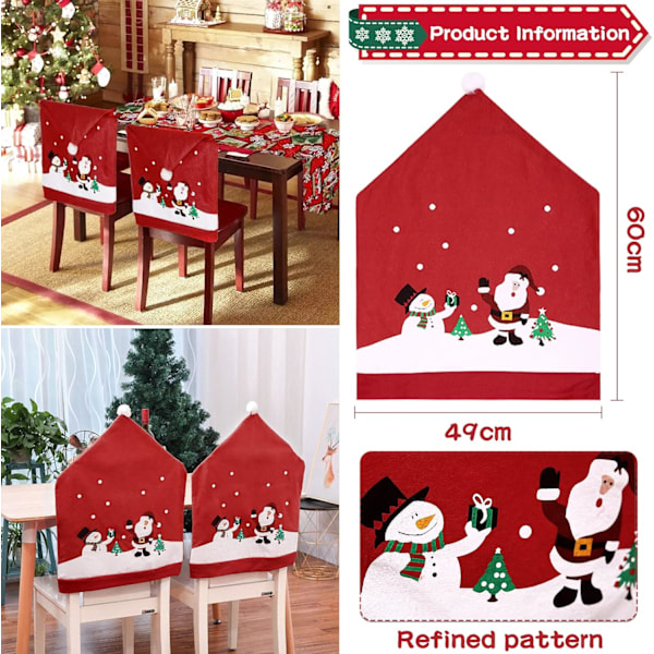 6 stycken julstolsöverdrag, julmiddagsstolsöverdrag, tomteluvor stolsöverdrag Xams stolskydd