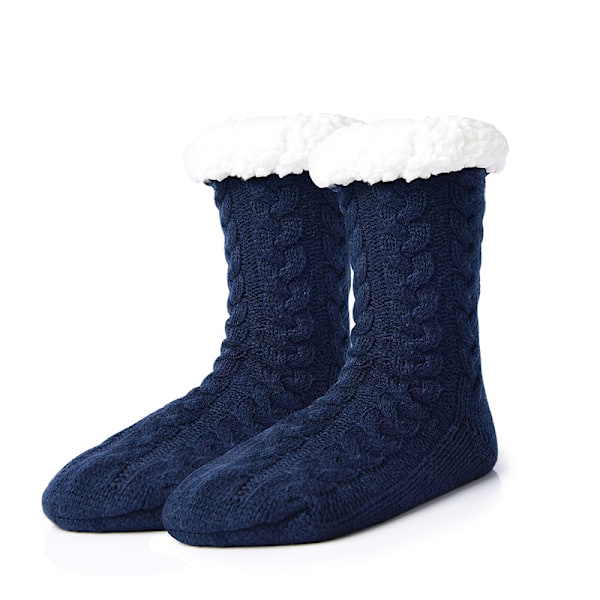 Herr Fuzzy Tofflor Strumpor Vinter Mysig Mjuk Stuga Varm Mjuk Fleece Foder Tjock Bekväm Stickad Icke Halka Jul Hemstrumpor Marinblå