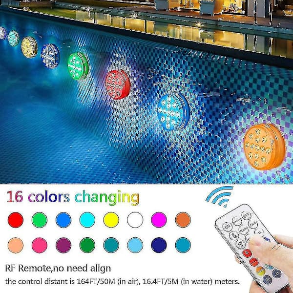 Underwater Light, LED Underwater Light, Pool Lighting, Magnetic Waterproof Light with Remote Control, IP68, 13 LED Lights, Color Changing LED