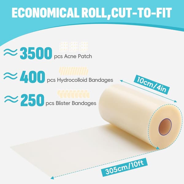 2m Large Hydrocolloid Dressing Roll, Flexible and Skin-Friendly Hydrocolloid Patch Tape, Waterproof Hydrocolloid