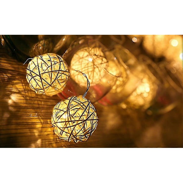 9,8 fot 20 Rattan Boll Fairy String Ljus Plug In, Romantisk Varm Belysning För Heminredning (varmvit)