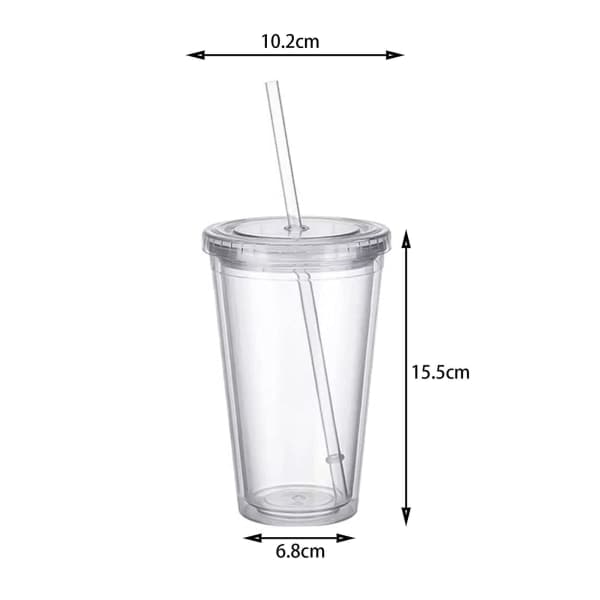 Reusable Plastic Cups Double Wall Transparent Drinking Cup With Straw Reusable Cups Suitable For Fruit Juice