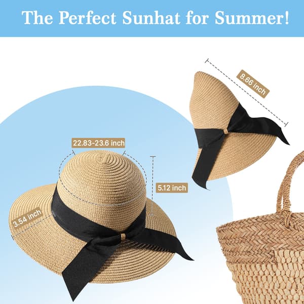 Women's Beach Hat, UPF 50+ UV Protection Wide Brim Summer Straw Hat, Foldable and Rollable.