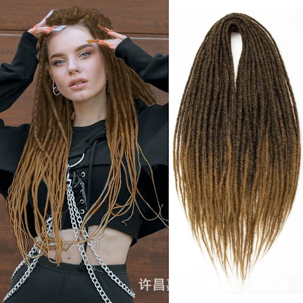 20 tommer 10 tråder/pakke Syntetiske Dreadlocks Extensions Dobbel Ended Tynn 0,6 cm Hekle Flettehår Myke Dreads Reggae Hip-Hop Hippie Stil B