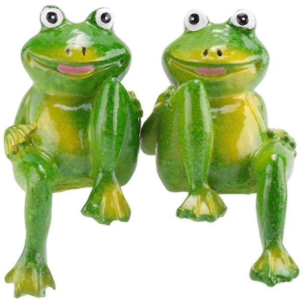 2-pack Söt Resin Sittande Groda Staty Utomhus Trädgård Förvaring Dekorativ Groda Skulptur för Hemmet