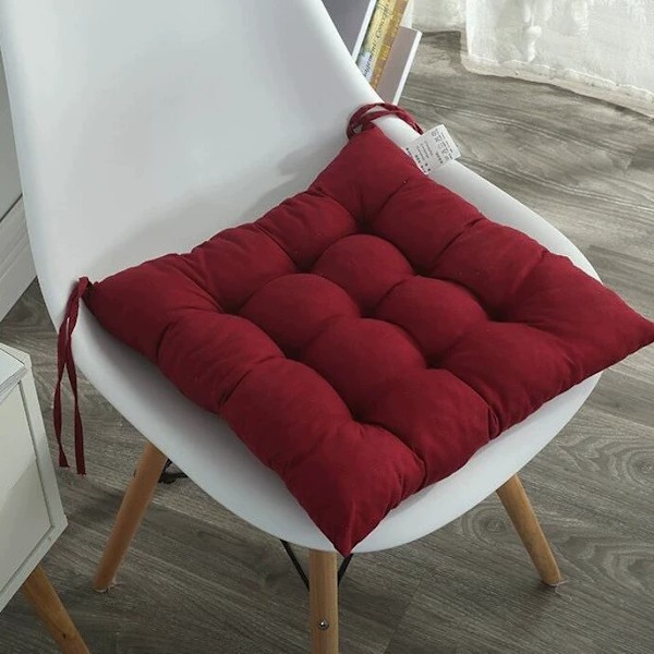 4 stk. bløde stolehynder, stolehynder med bånd, stolehynder spisebord til have terrasse køkken spisestue (40x40cm) Wine-red