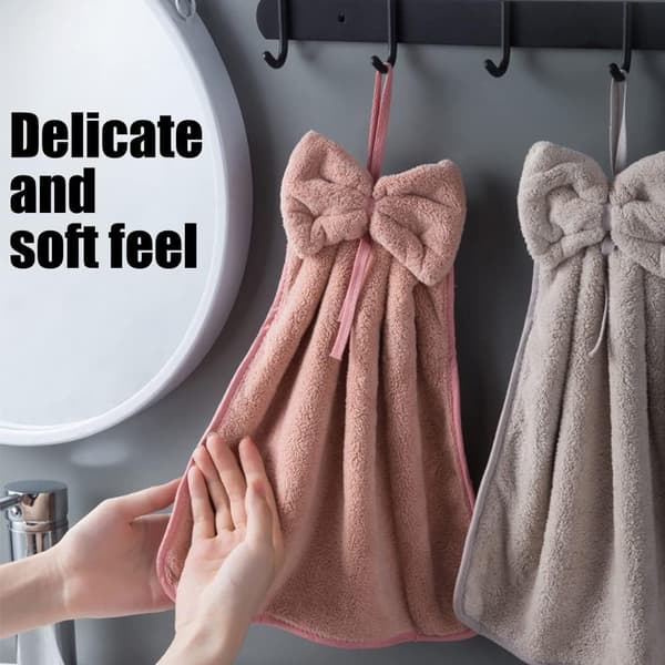 4 buede hængende håndklæder til håndtørring, mikrofiber koralfleece håndklæder