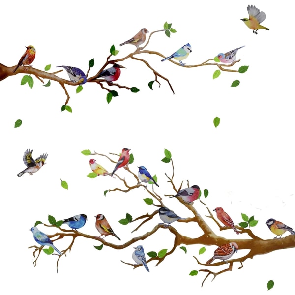 Små fåglar på trädgrenar Väggdekal Vinylväggklistermärke (34 x 34 tum) Avtagbar skala och sticka konstväggmålningar