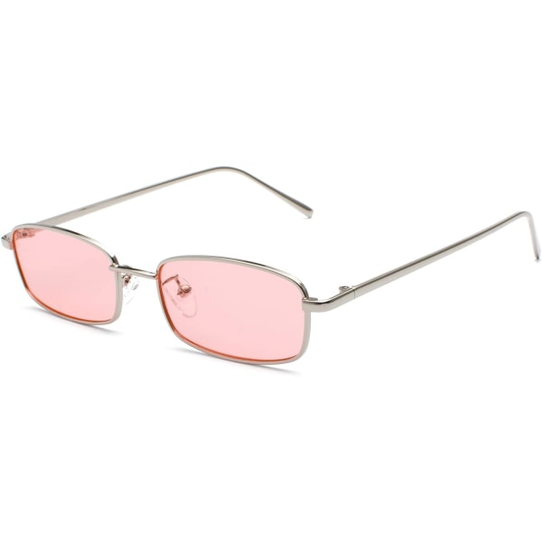 Retro rektangulära solglasögon för kvinnor män fyrkantiga smala hiphop solglasögon med liten ram Röd S